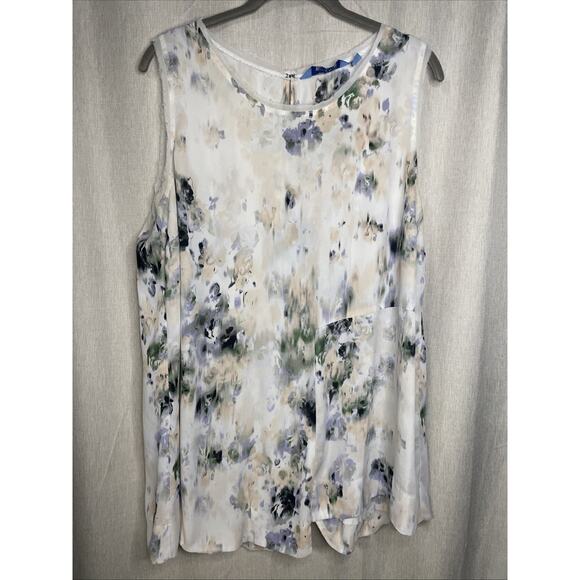 Simply Vera Vera Wang Women’s Ivory Sleeveless Blouse Size XL - Abstract Floral - Picture 1 of 7